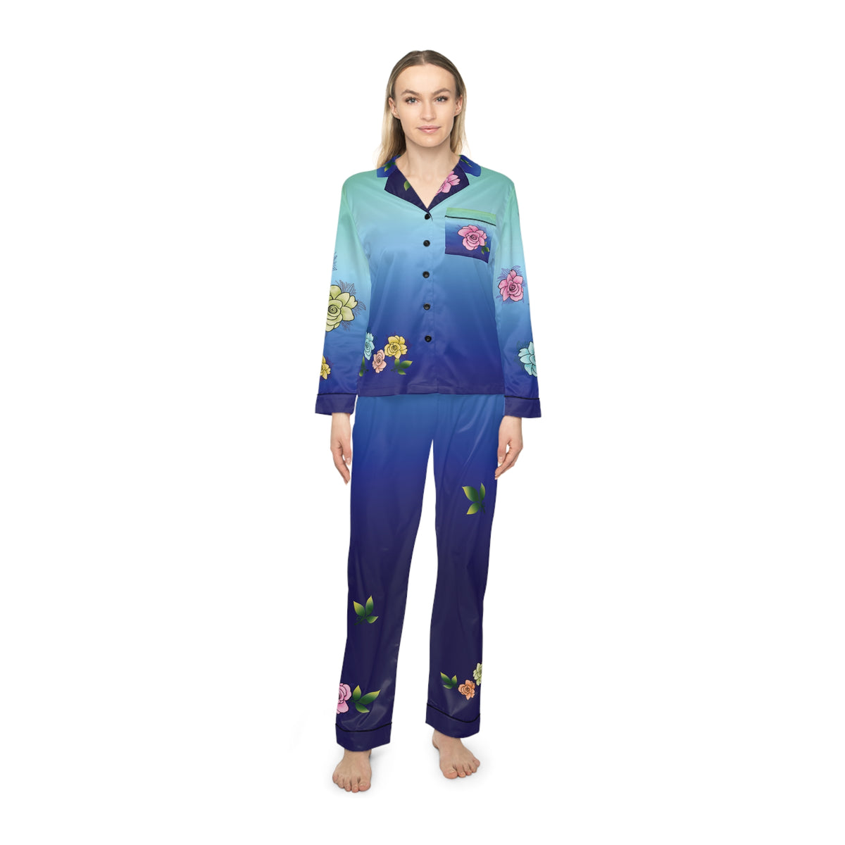 Rose Satin Pajama Blue
