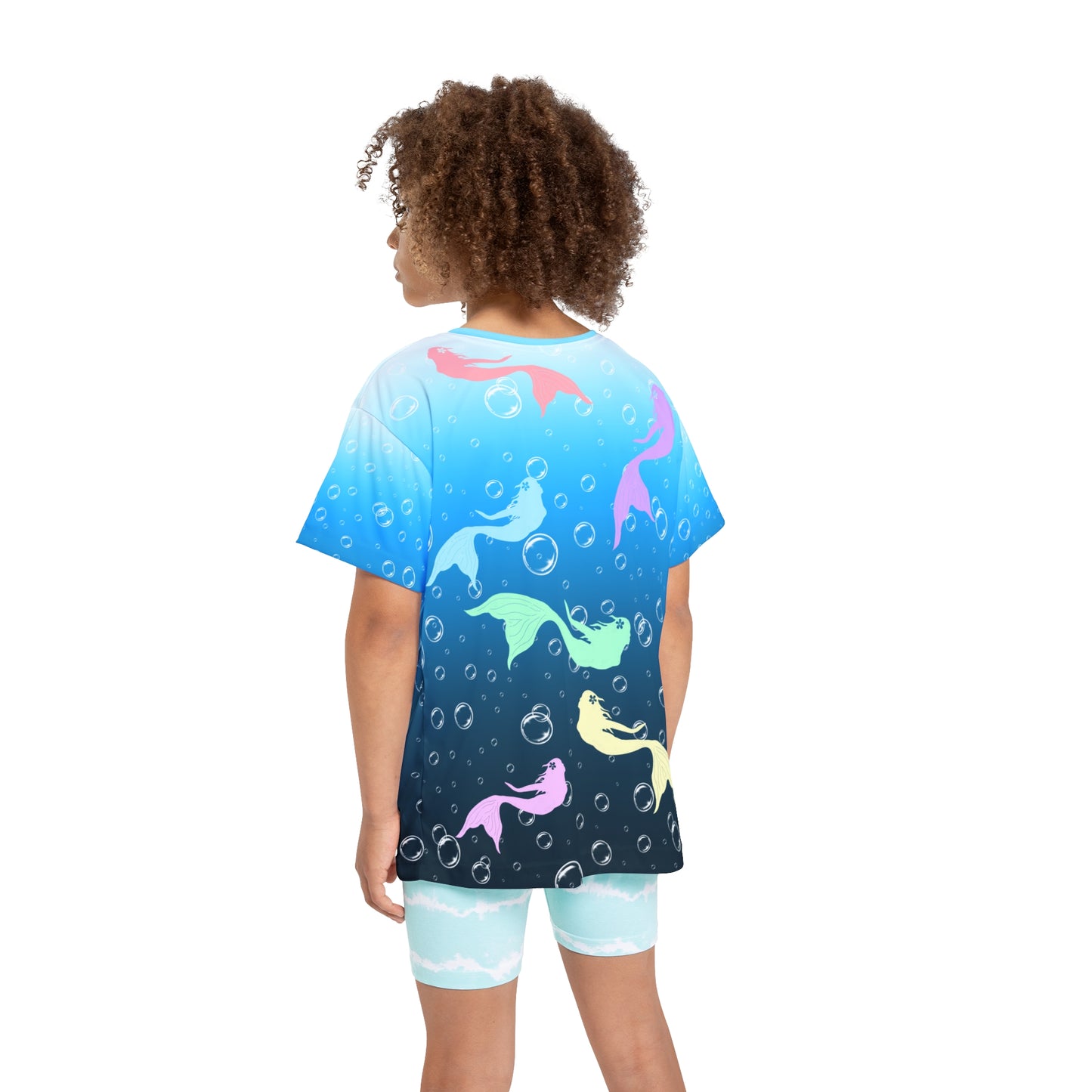 Colorful Mermaids in Blue Bubble Ocean Kids Sports Jersey