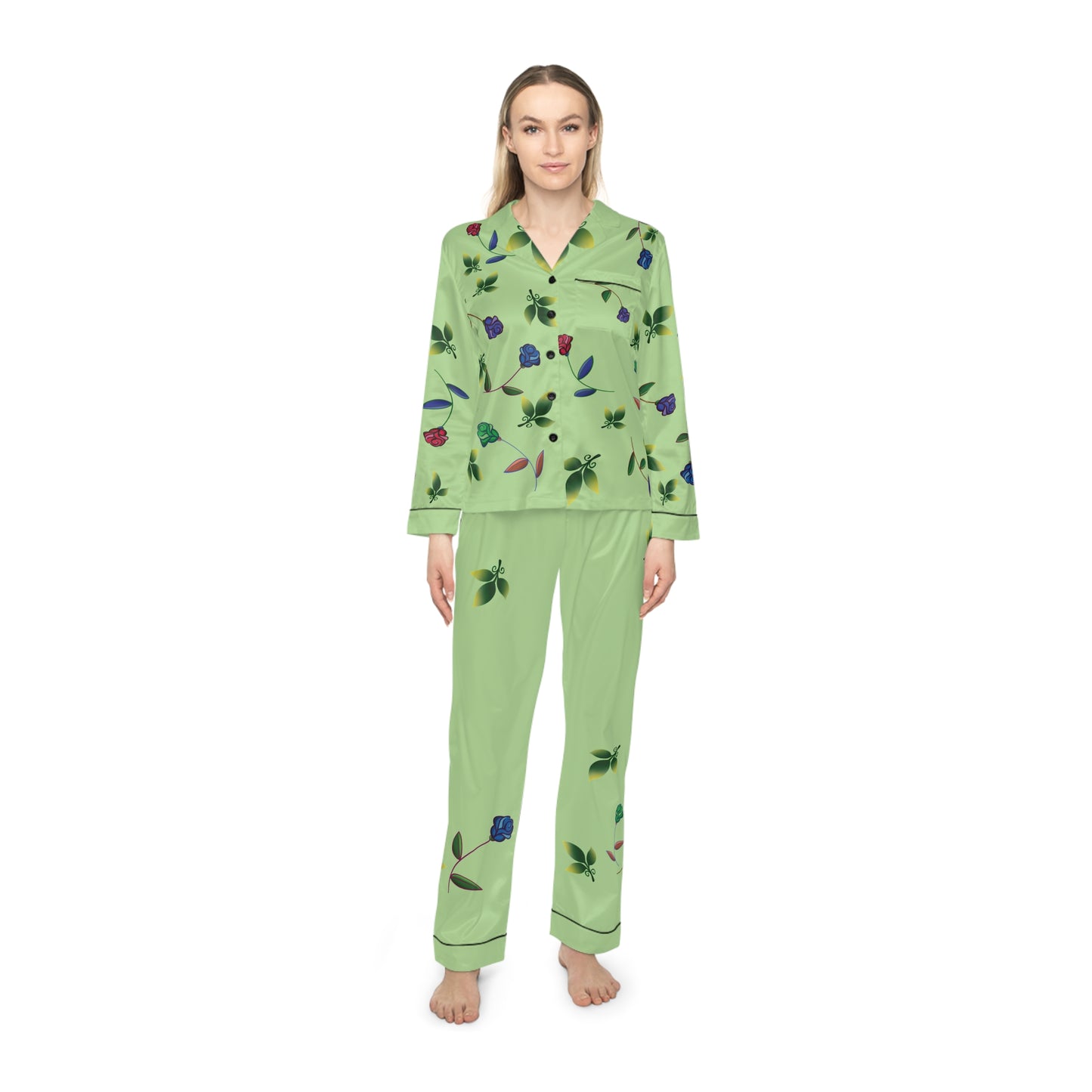 Rose Satin Pajama Green