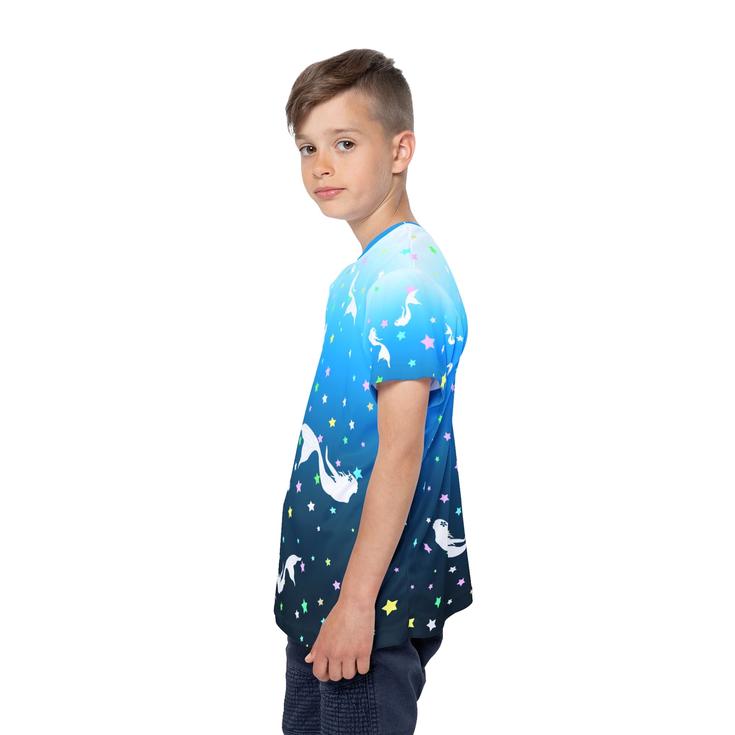 Deep Blue Sea White Mermaid Kids Sports Jersey