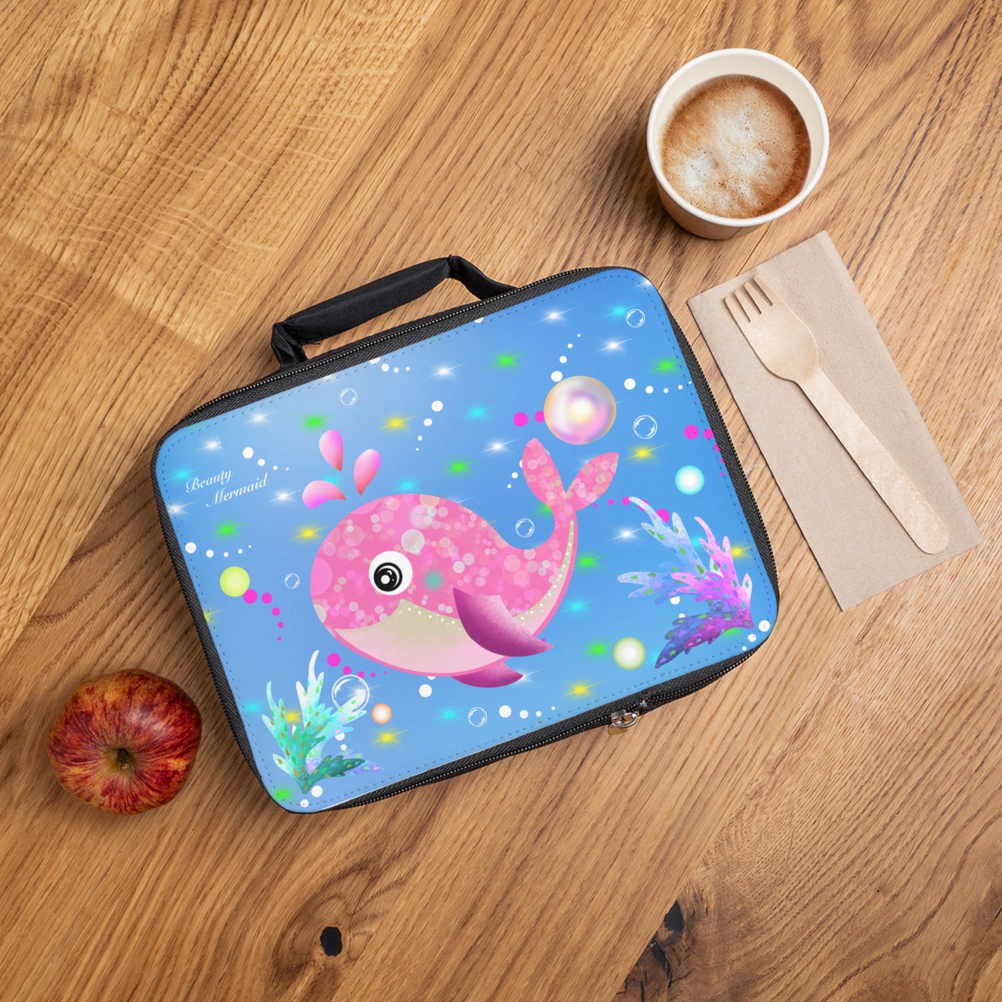 Pink Whale Blue Ocean Lunch Bag