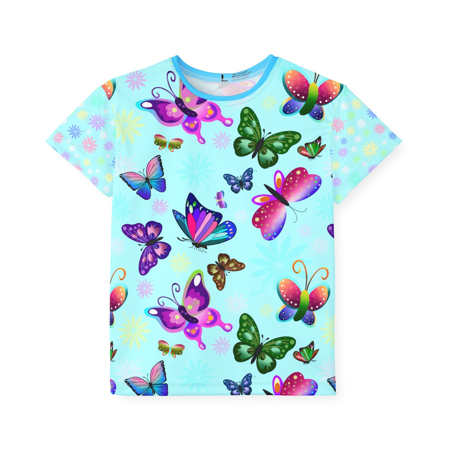 Light Blue Butterfly Flowers Kids Sports Jersey