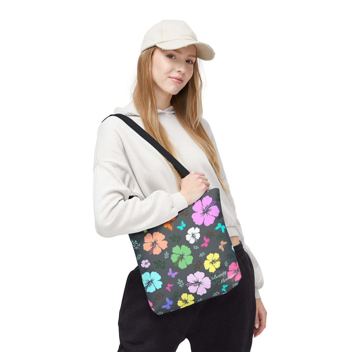 Gray Floral Tote Bag