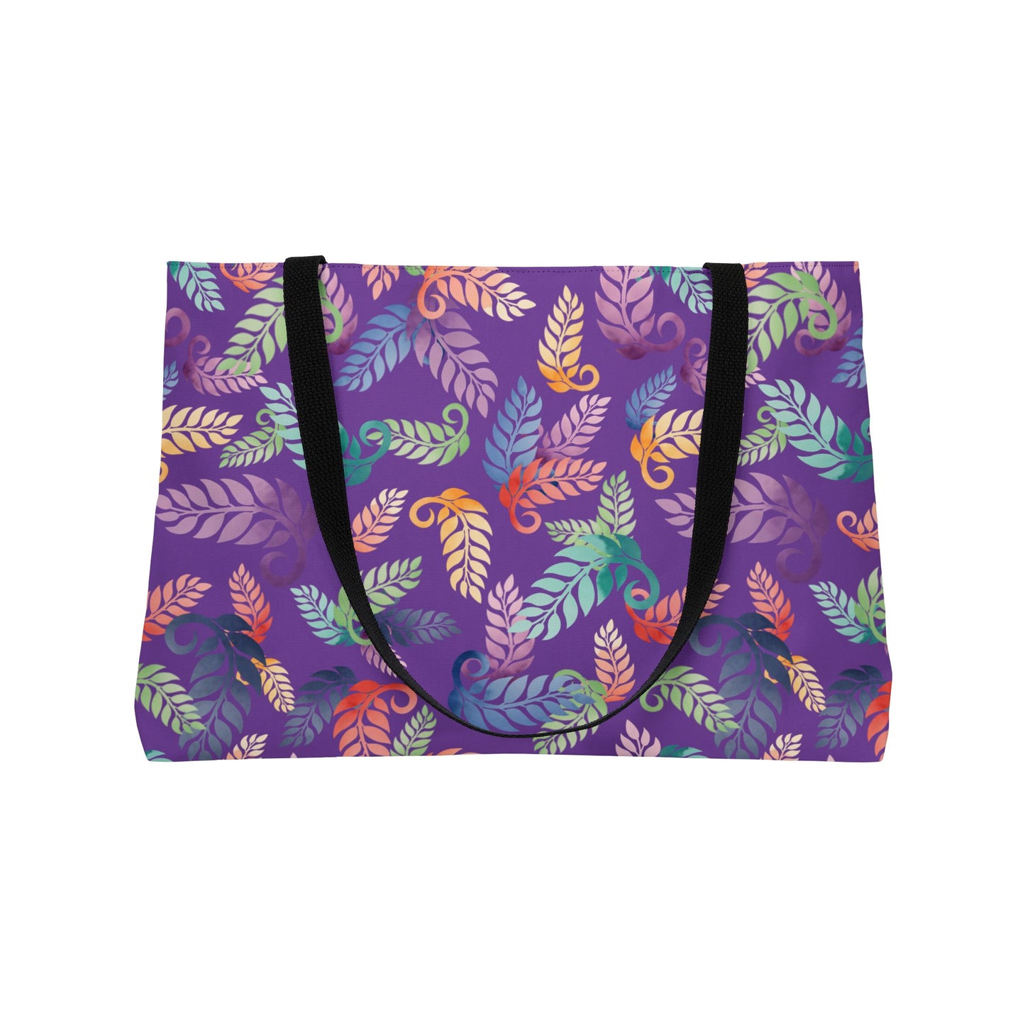 Colorful Tropical Leaf Weekender Tote Bag Purple
