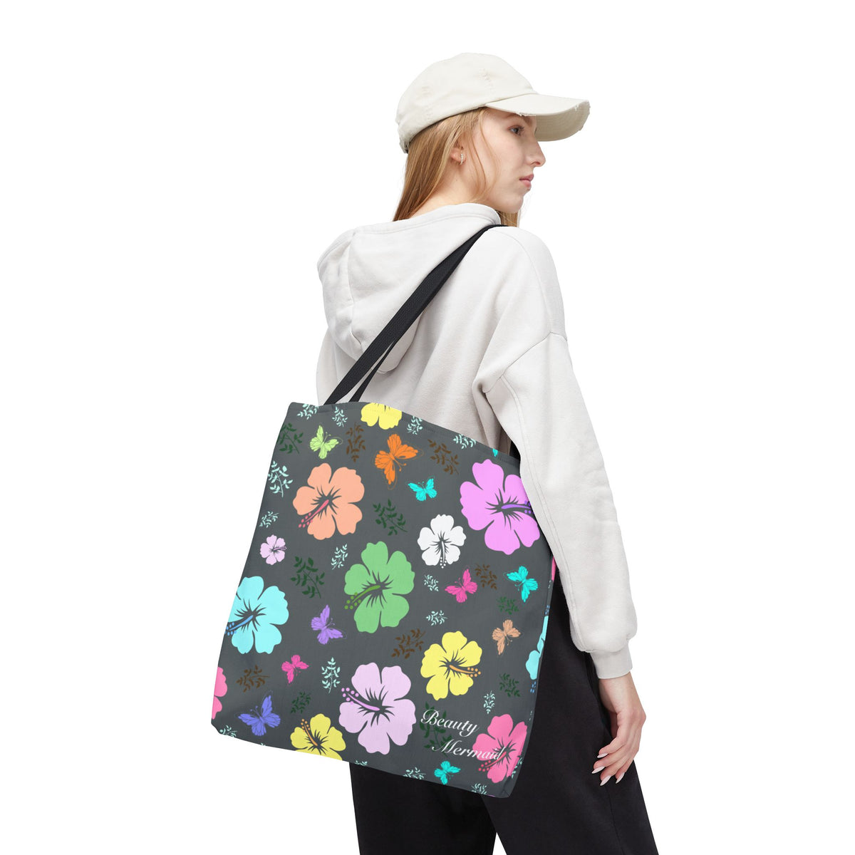 Gray Floral Tote Bag