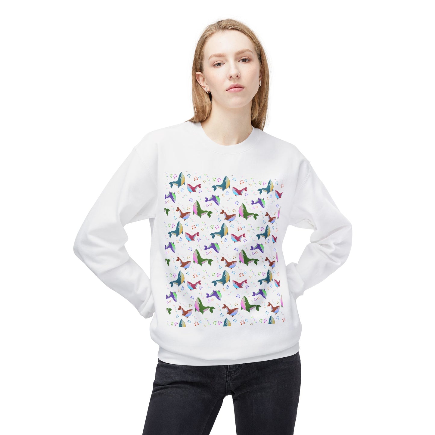 Colorful Whale Crewneck Sweatshirt