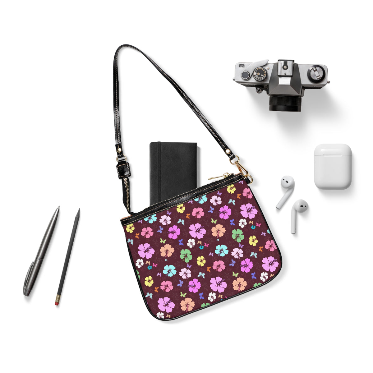 Flowers Brown Shoulder Bag