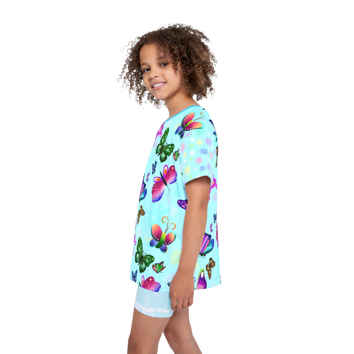 Light Blue Butterfly Flowers Kids Sports Jersey