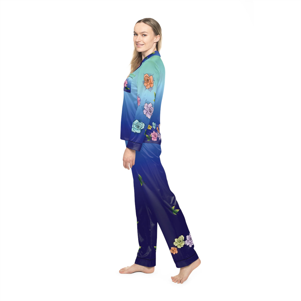 Rose Satin Pajama Blue