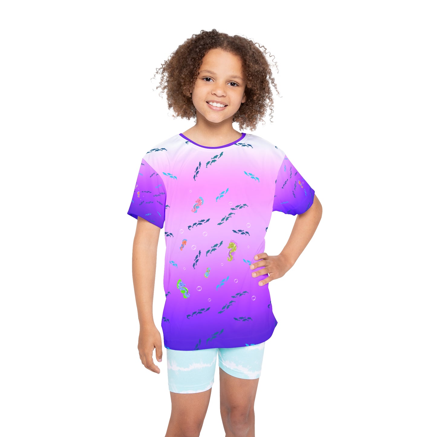 Seahorse Dolphin Kids Sports Jersey Purple