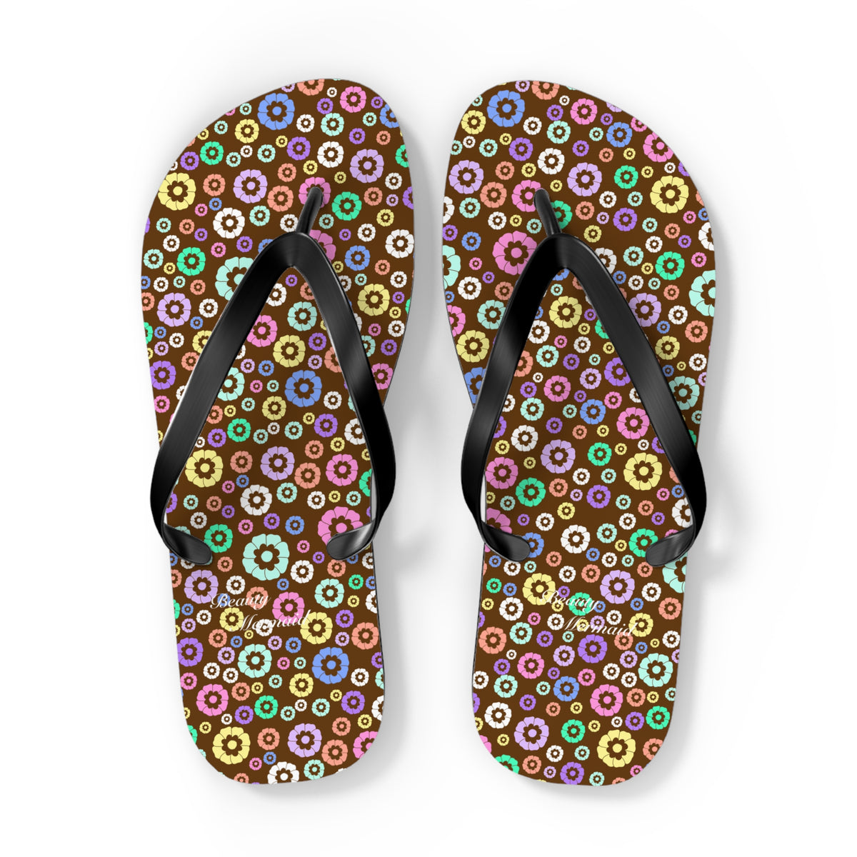 Round Floral Brown Flip Flops