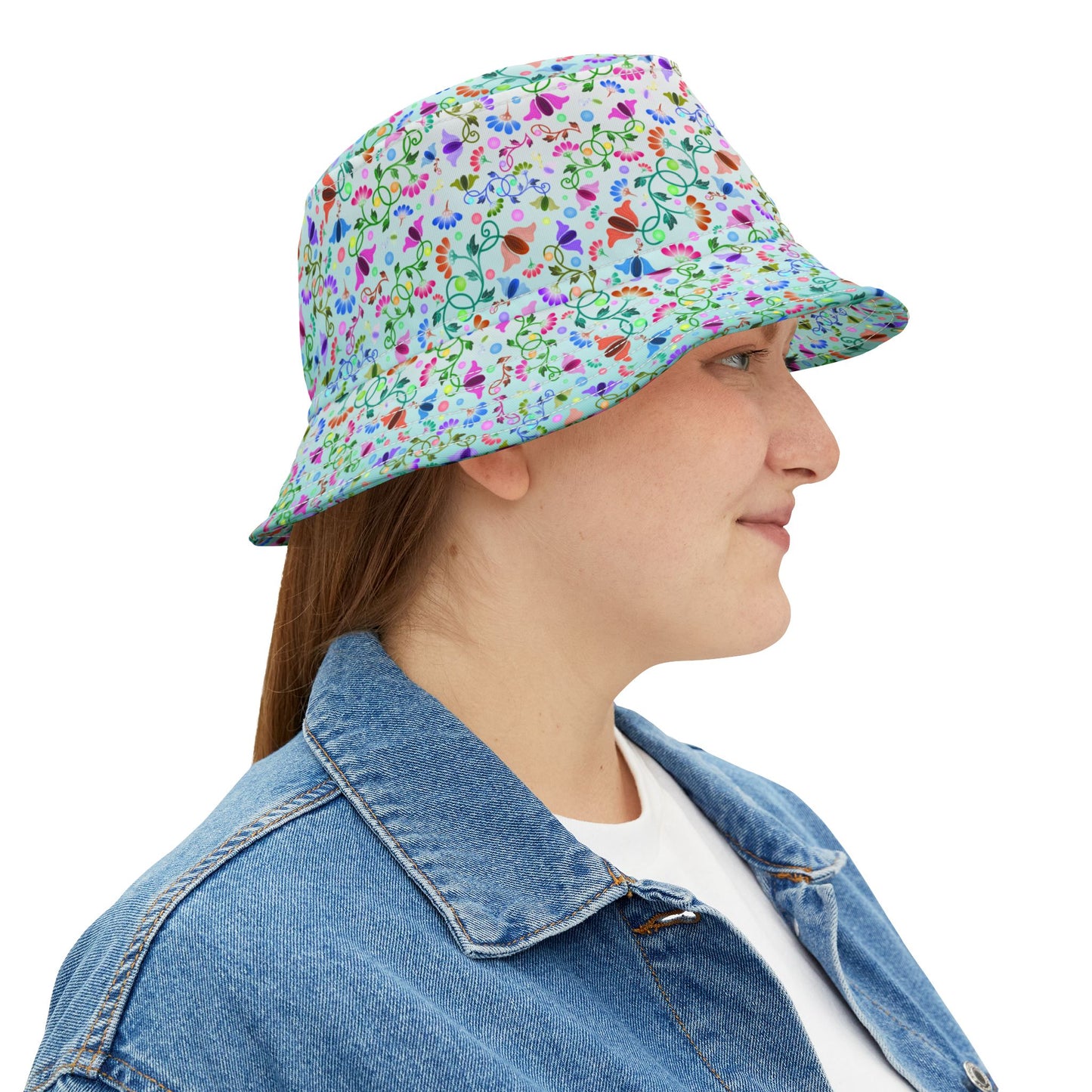 Curly Flower Bucket Hat Light Green