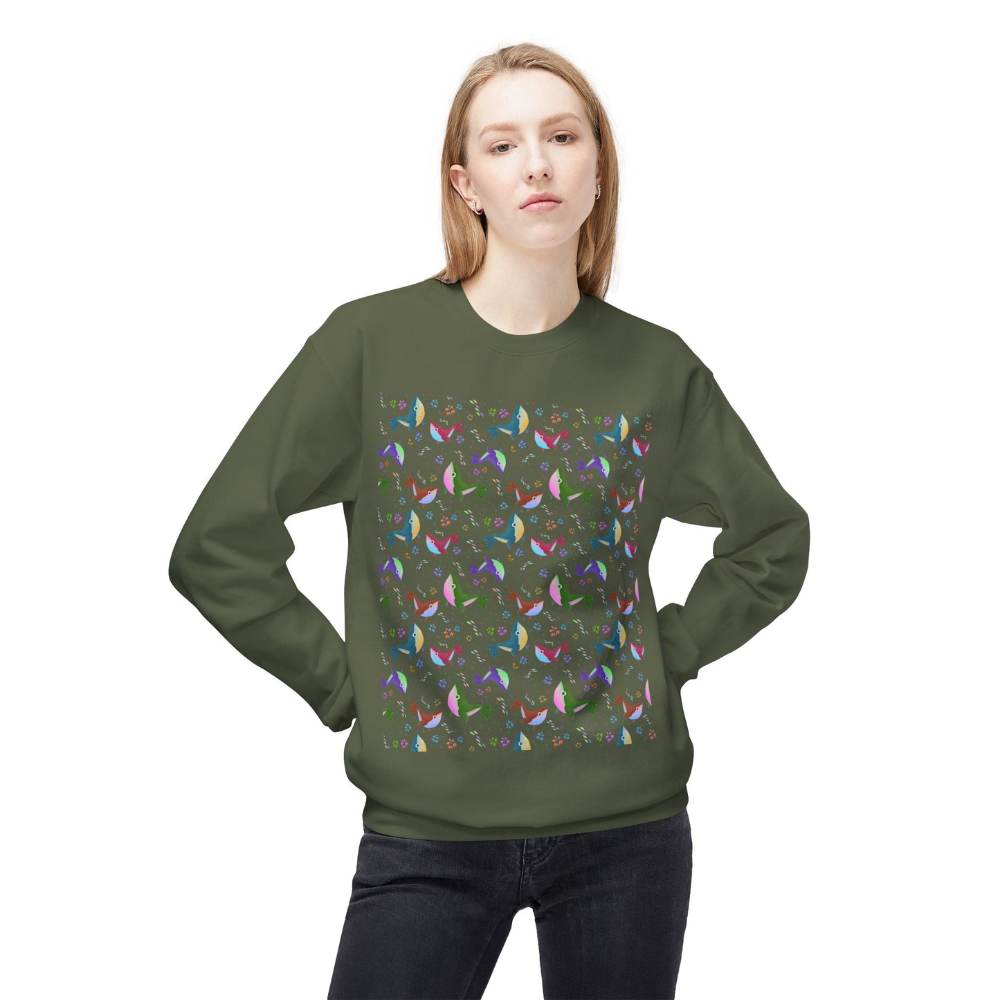 Colorful Whale Crewneck Sweatshirt