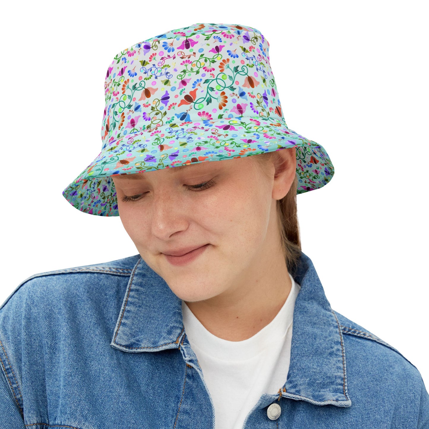 Curly Flower Bucket Hat Light Green