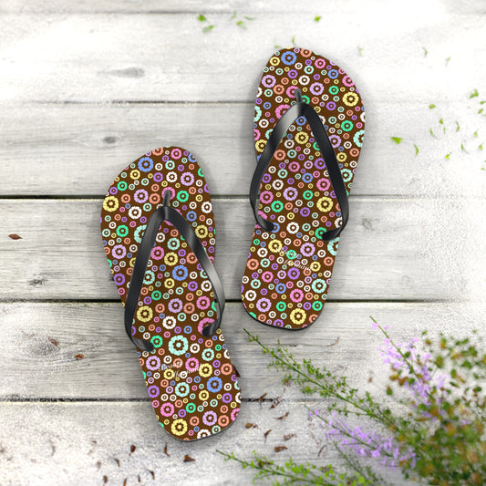 Round Floral Brown Flip Flops