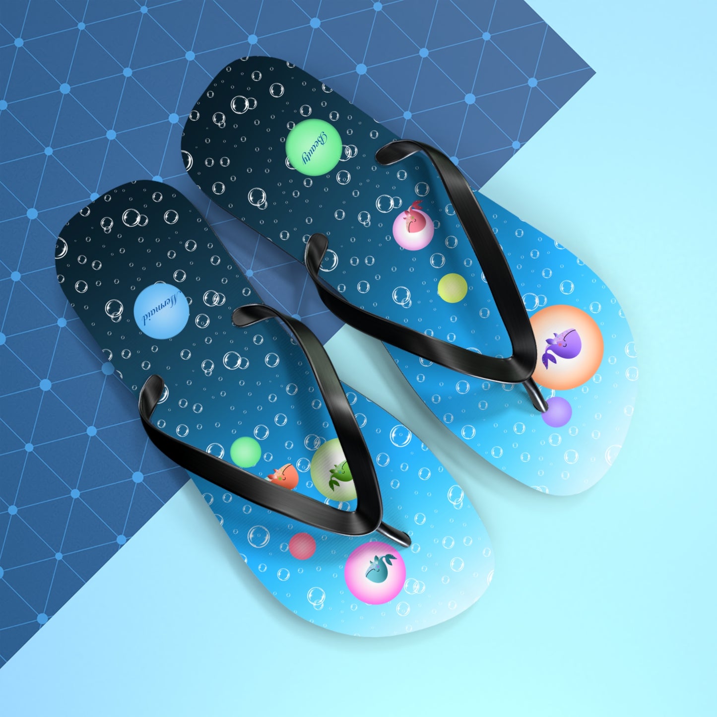 Whales Bubbles Deep Blue Ocean Flip Flops