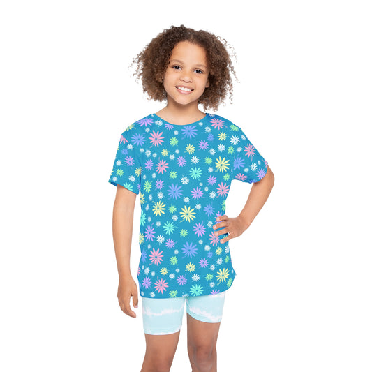 Turquoise Flower Kids Sports Jersey