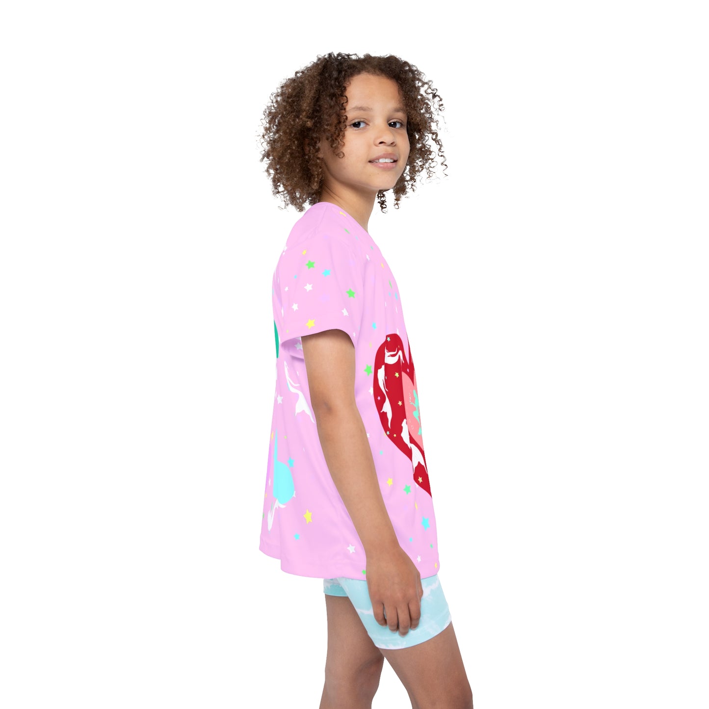 Light Pink White Mermaid in Heart Kids Sports Jersey