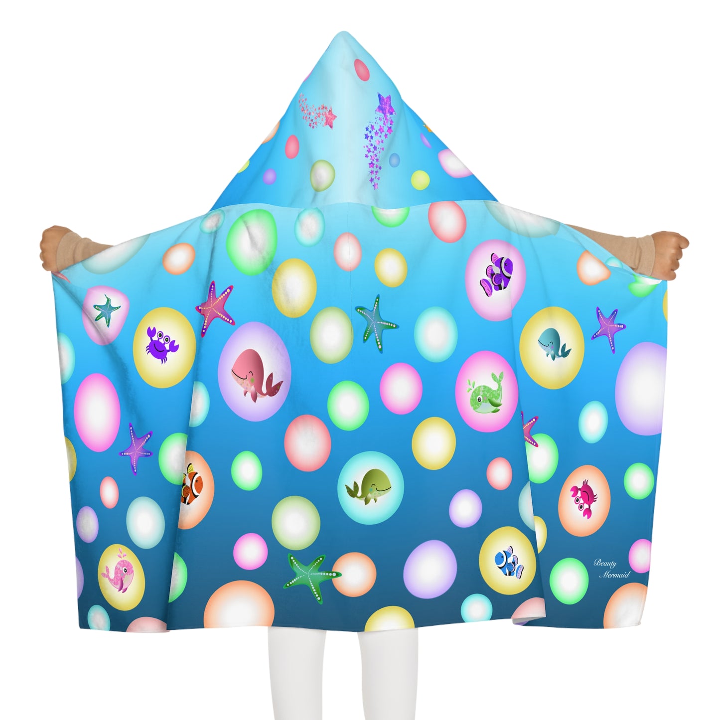 Light Blue Bubbles Sea Animals Youth Hooded Towel