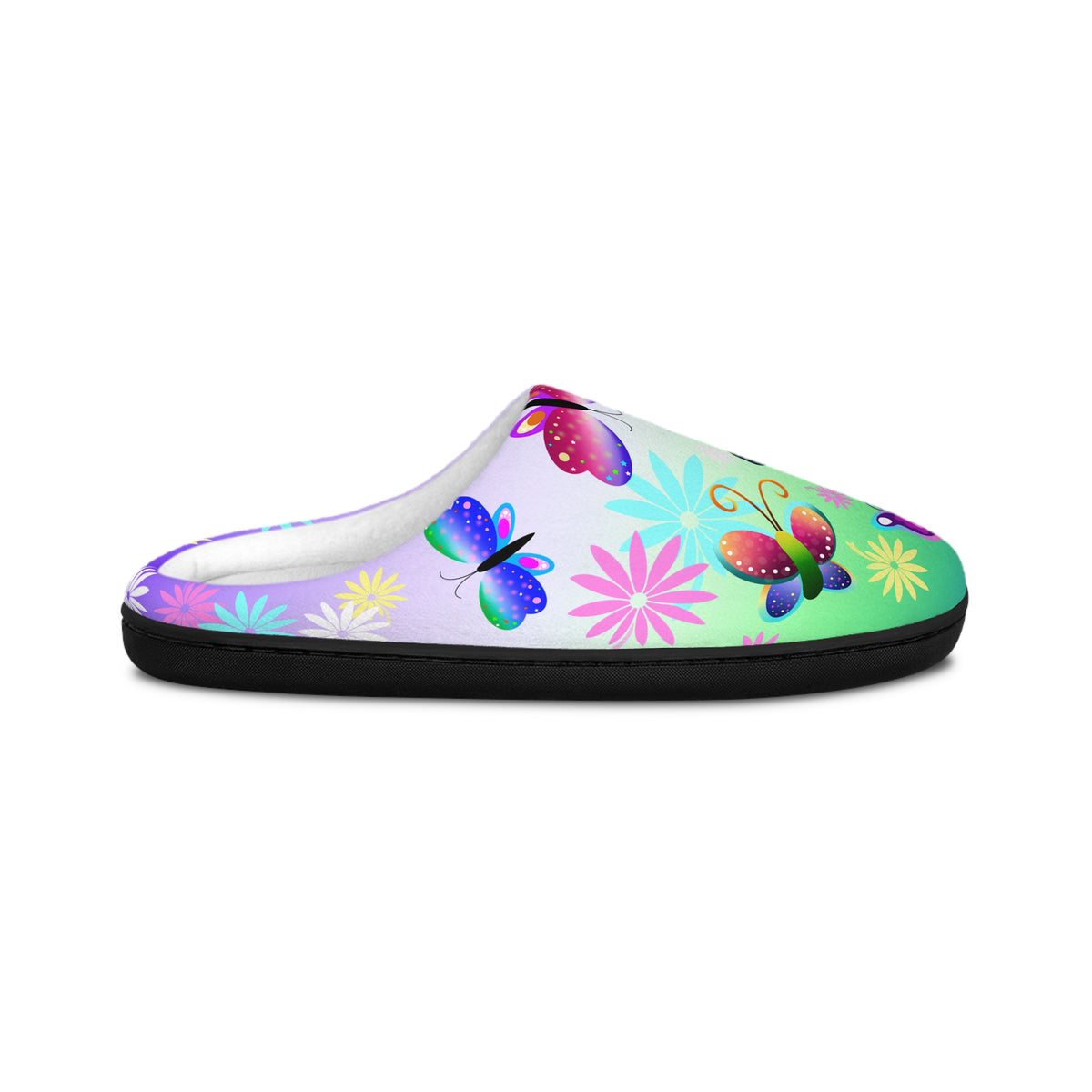 Butterfly Green Purple Garden Women's Indoor Slippers