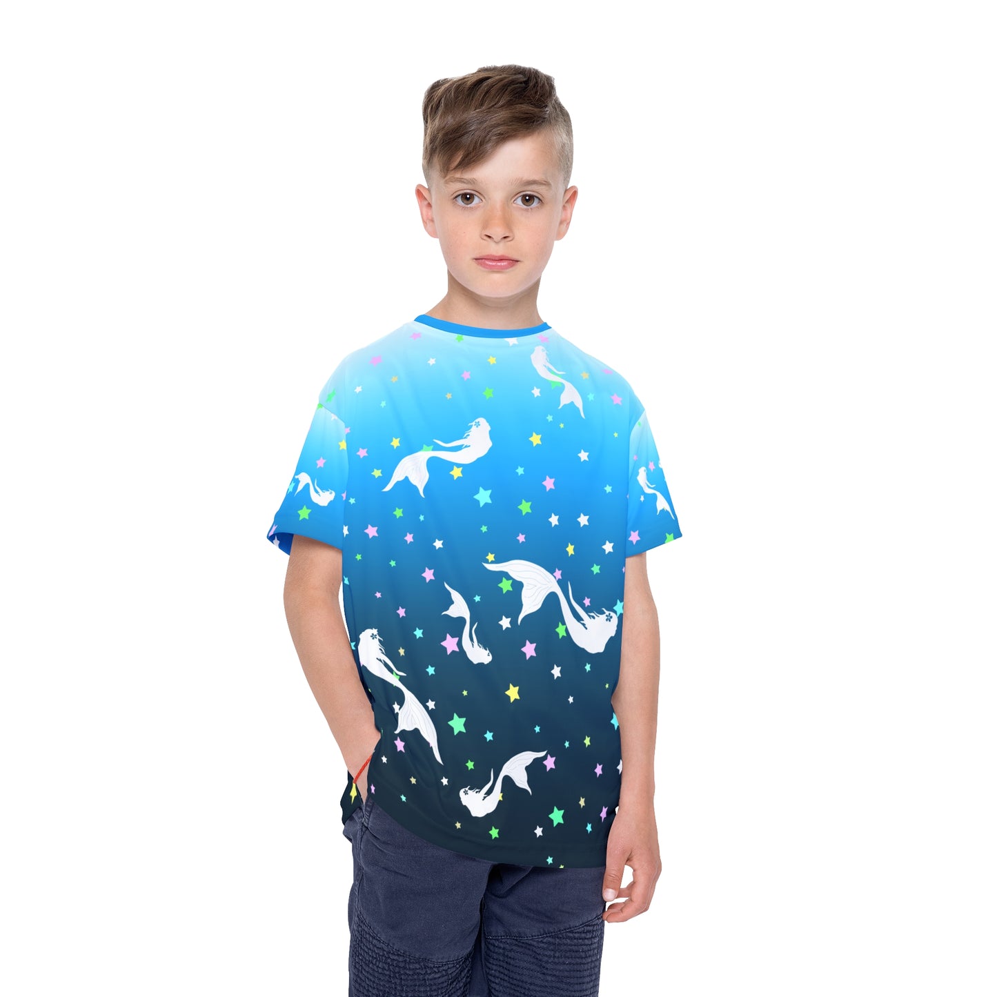 Deep Blue Sea White Mermaid Kids Sports Jersey