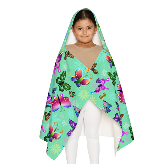 Green Butterfly Floral Youth Hooded Towel