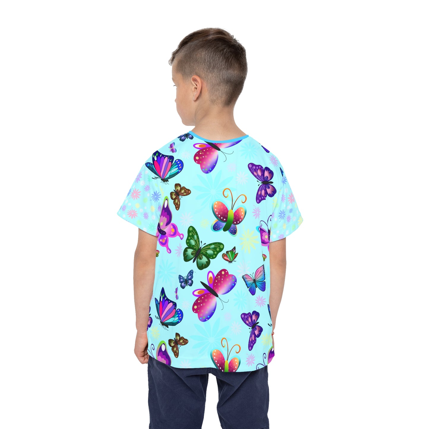 Light Blue Butterfly Flowers Kids Sports Jersey