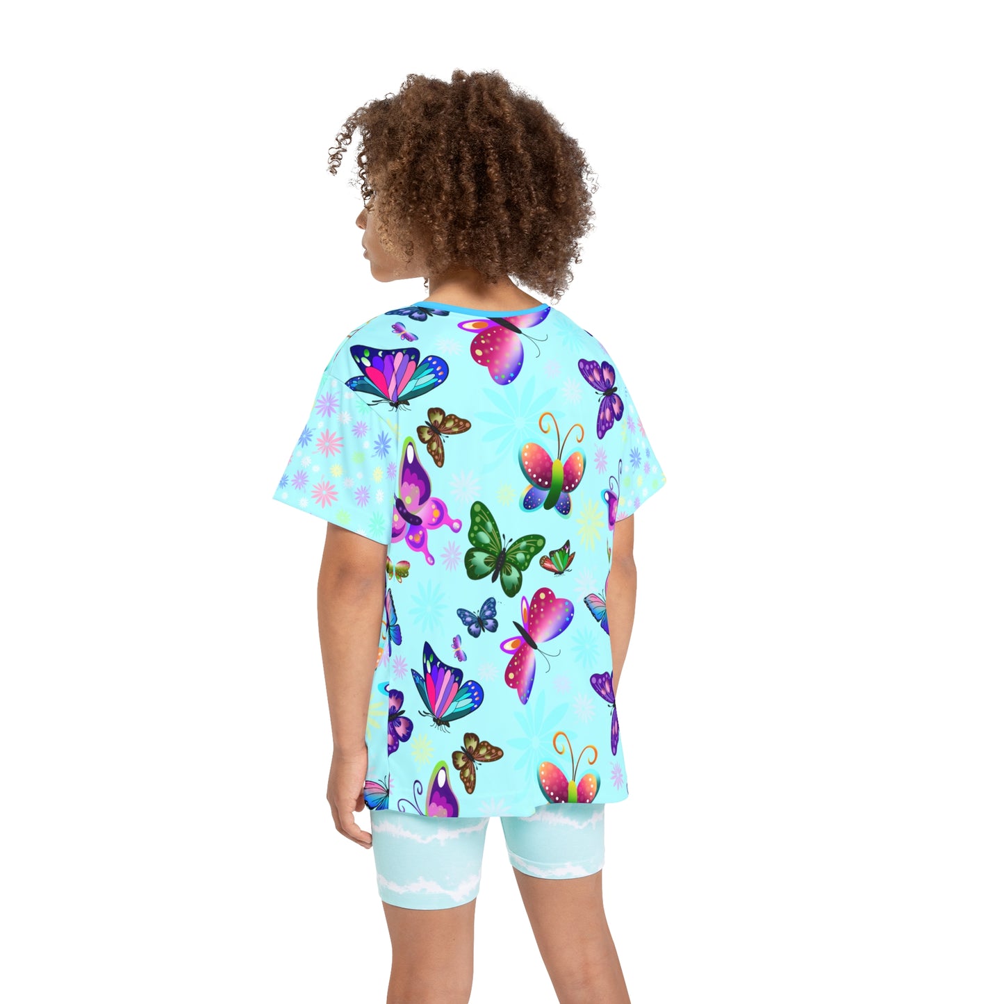 Light Blue Butterfly Flowers Kids Sports Jersey