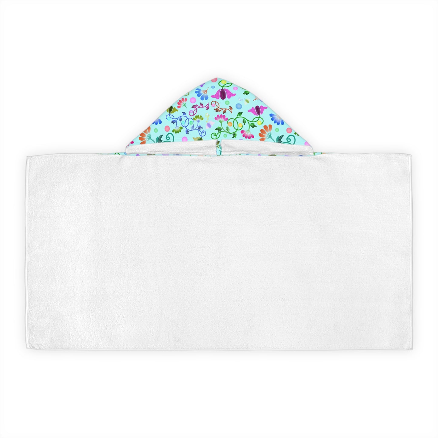 Light Blue Curly Flowers Youth Hooded Towel