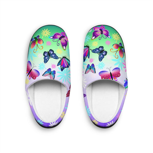 Butterfly Green Purple Garden Women's Indoor Slippers