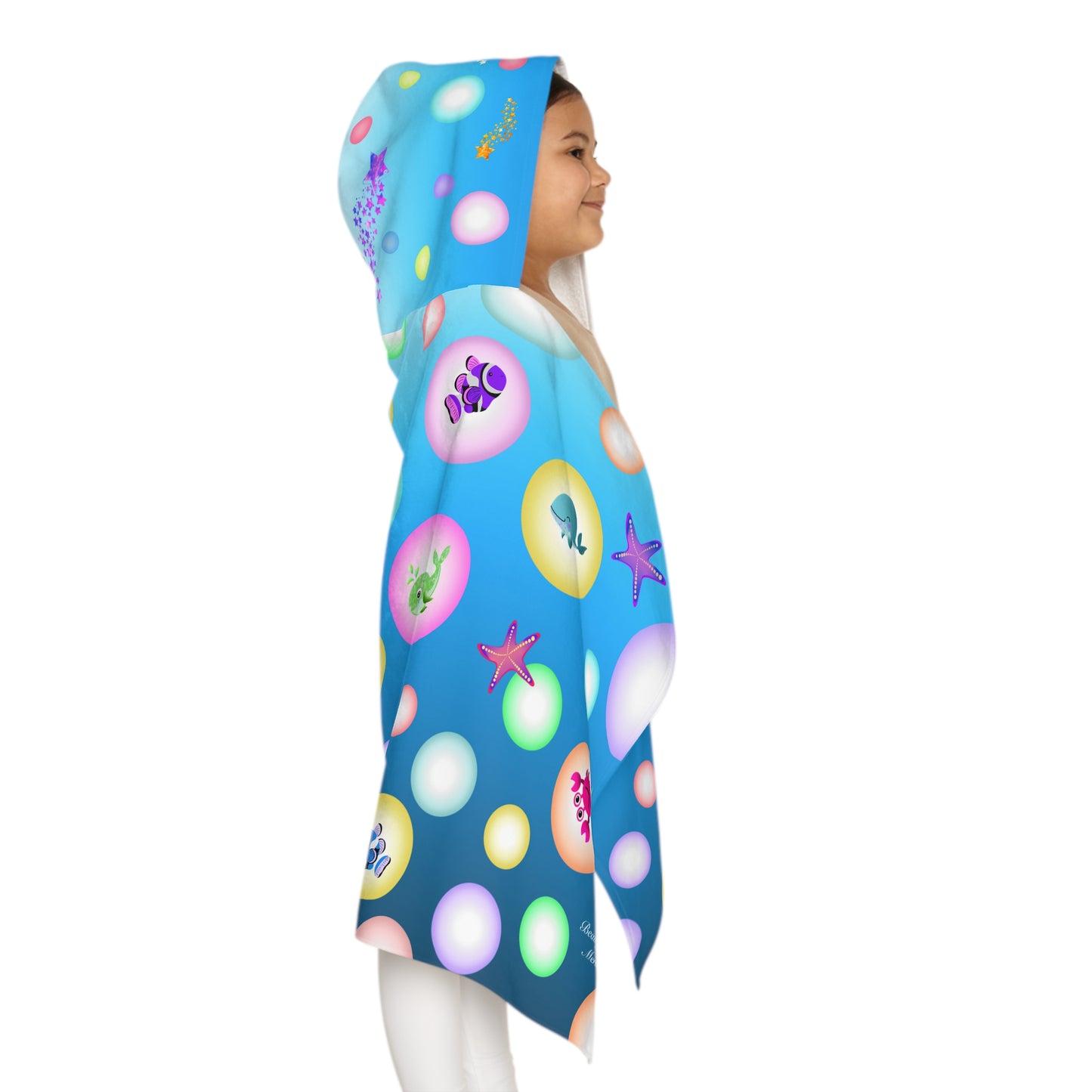 Light Blue Bubbles Sea Animals Youth Hooded Towel
