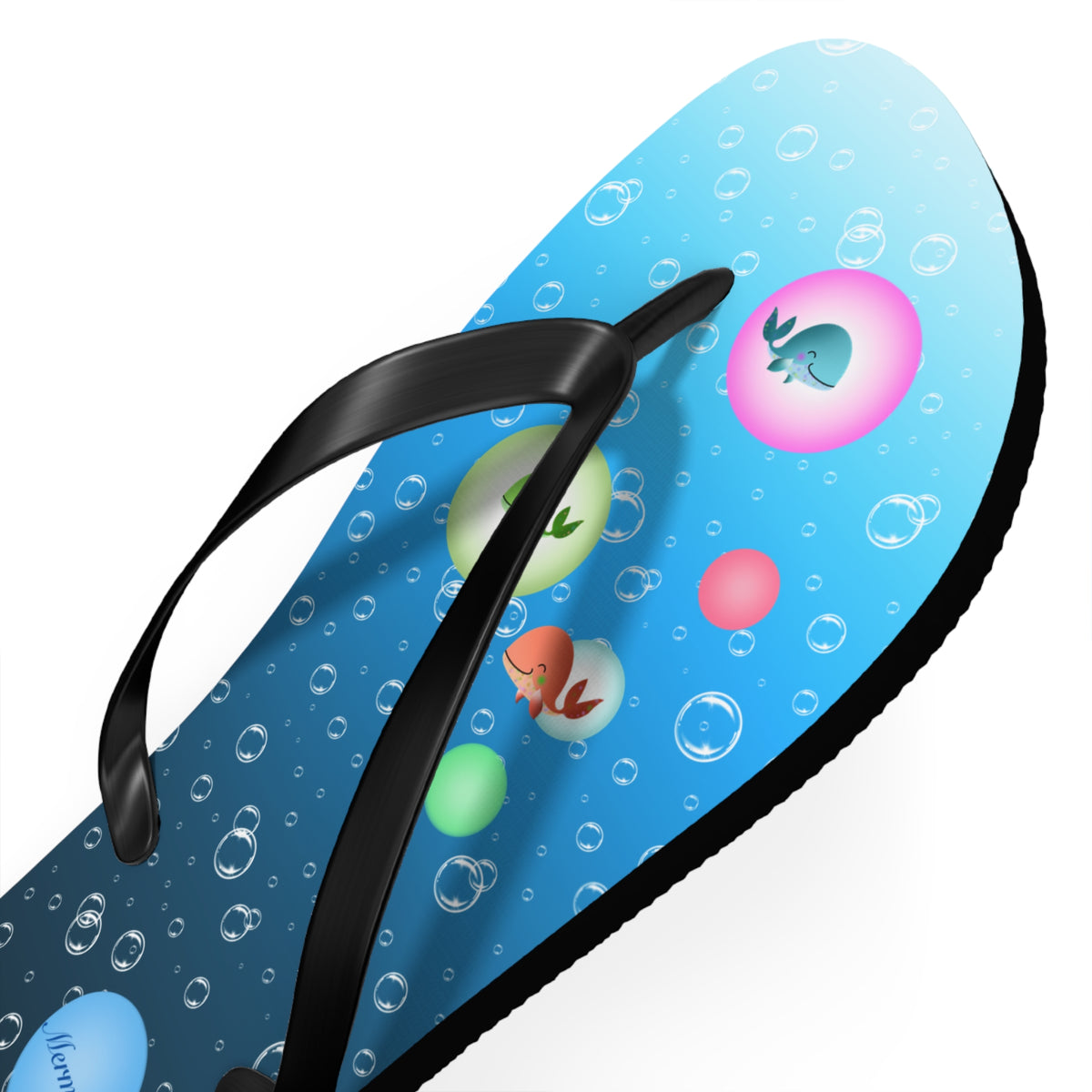 Whales Bubbles Deep Blue Ocean Flip Flops