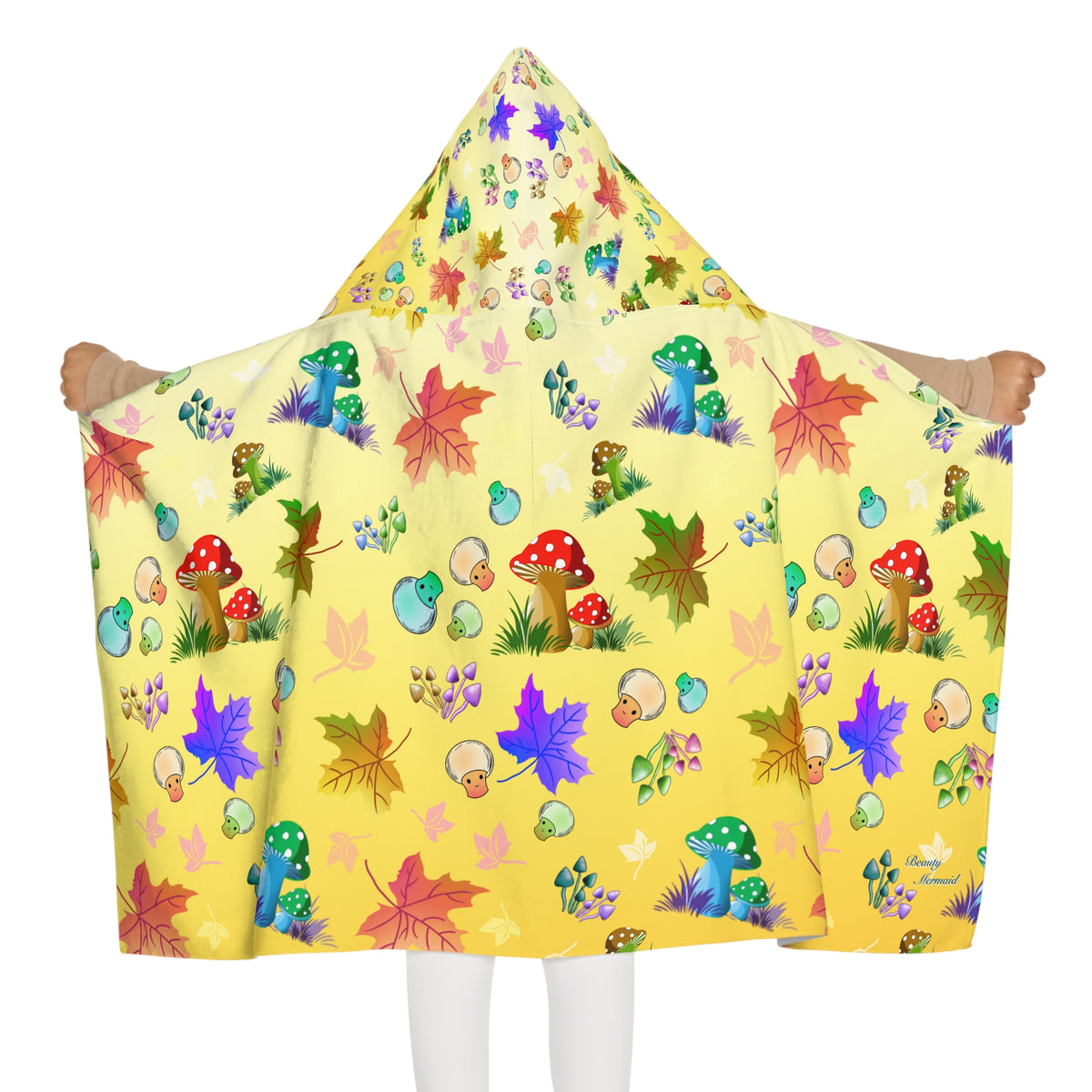 Yellow Mushroom Maple Leaves Kids Hooded Towel
