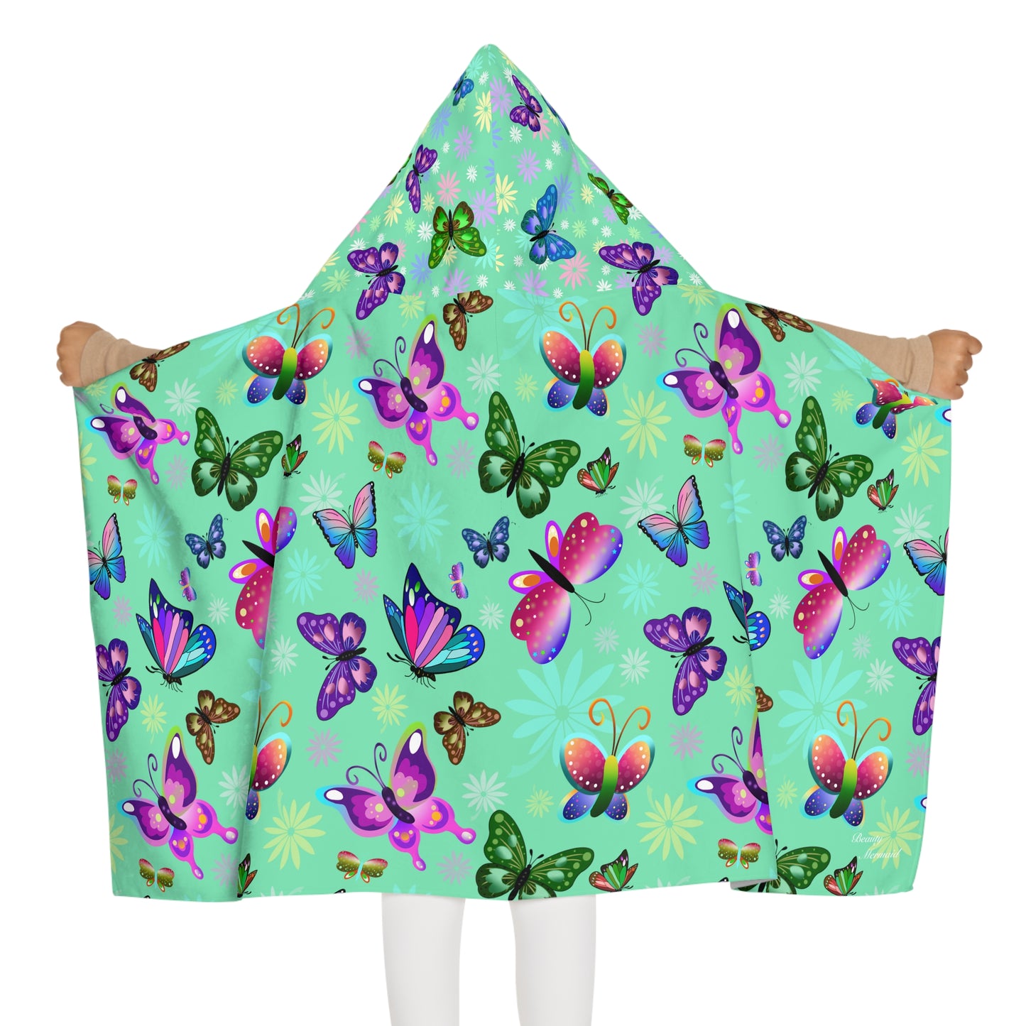 Green Butterfly Floral Youth Hooded Towel