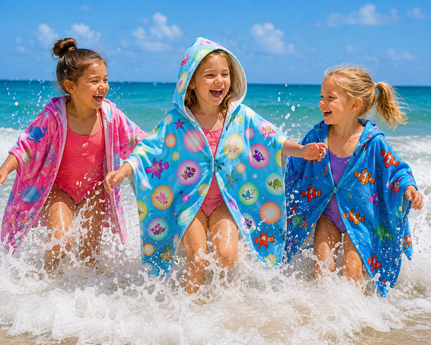 Light Blue Bubbles Sea Animals Youth Hooded Towel