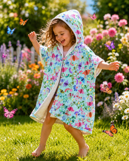 Light Blue Curly Flowers Youth Hooded Towel
