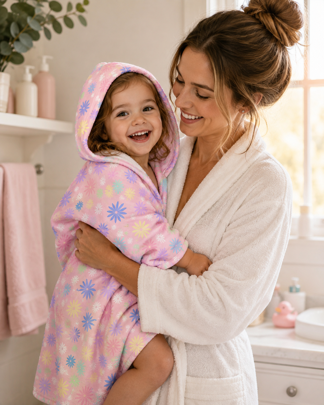 Light Pink Flowers Hooded Towel