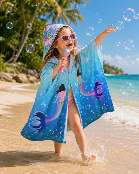 Mermaid Shiny Ocean Youth Hooded Towel