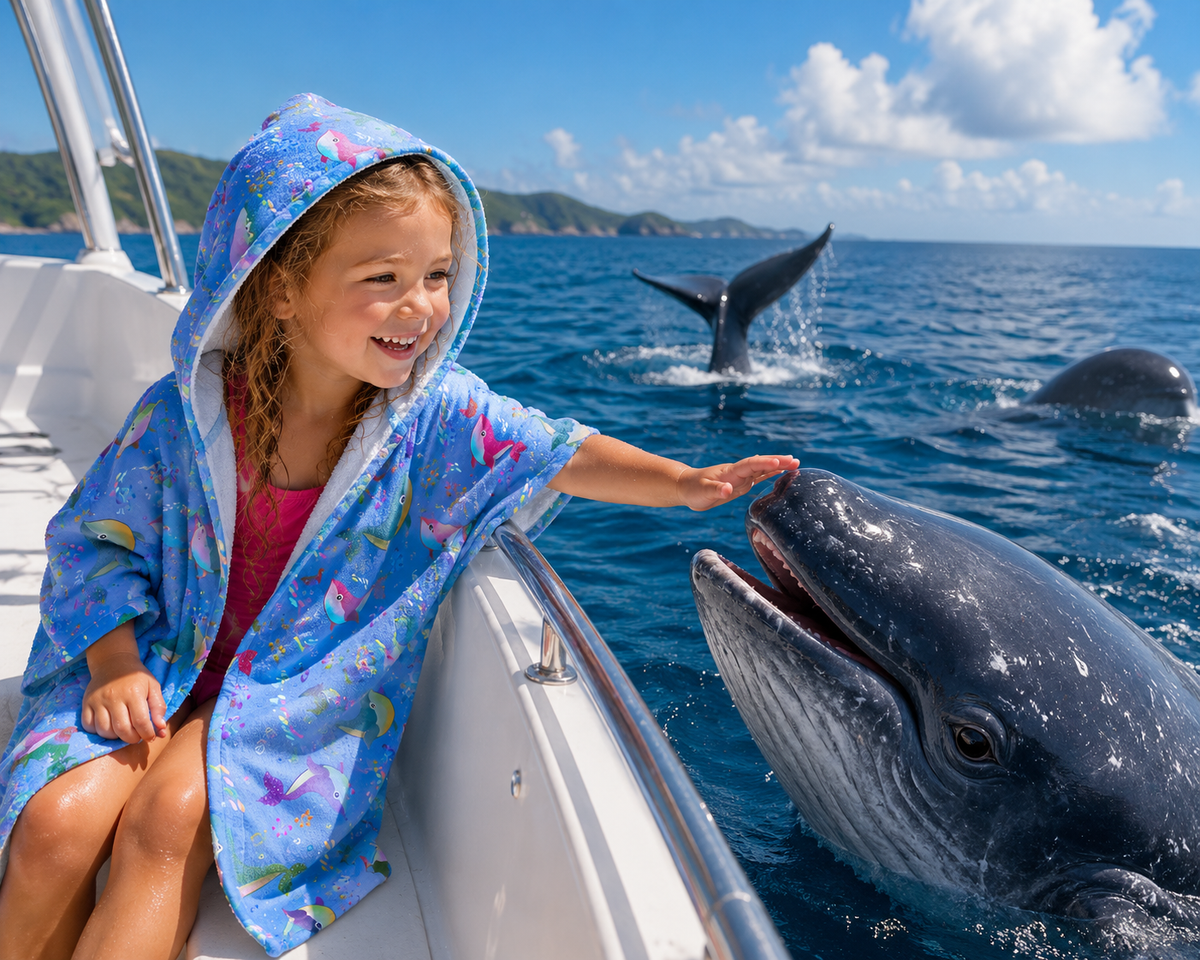 Whale Youth Hooded Towel Blue Ocean