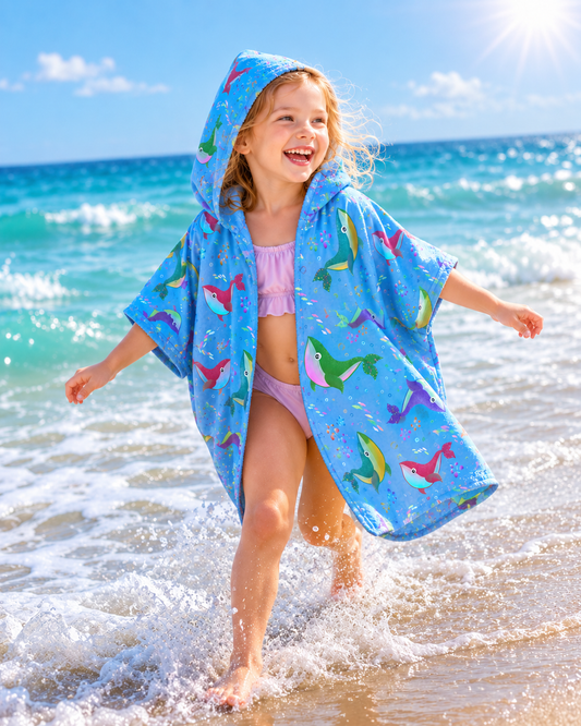 Whale Youth Hooded Towel Blue Ocean