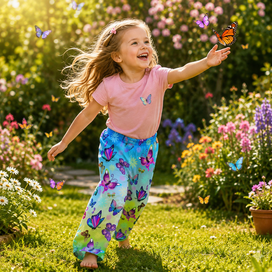 Butterfly Blue Sunny Sky Kids Pajama Pants