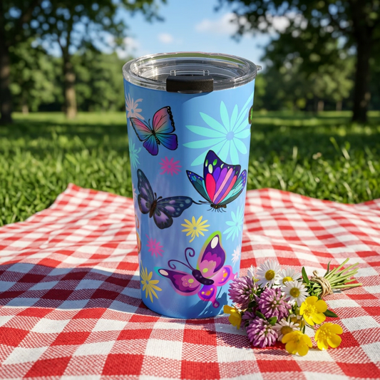 Butterfly Floral Light Blue Tumbler 20oz