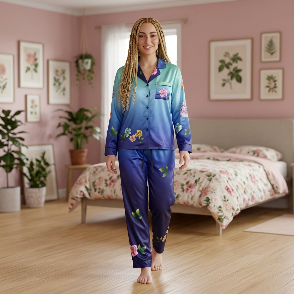 Rose Satin Pajama Blue