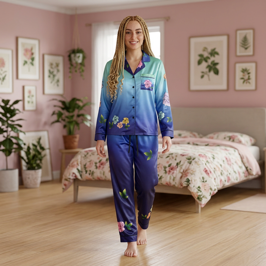 Rose Satin Pajama Blue