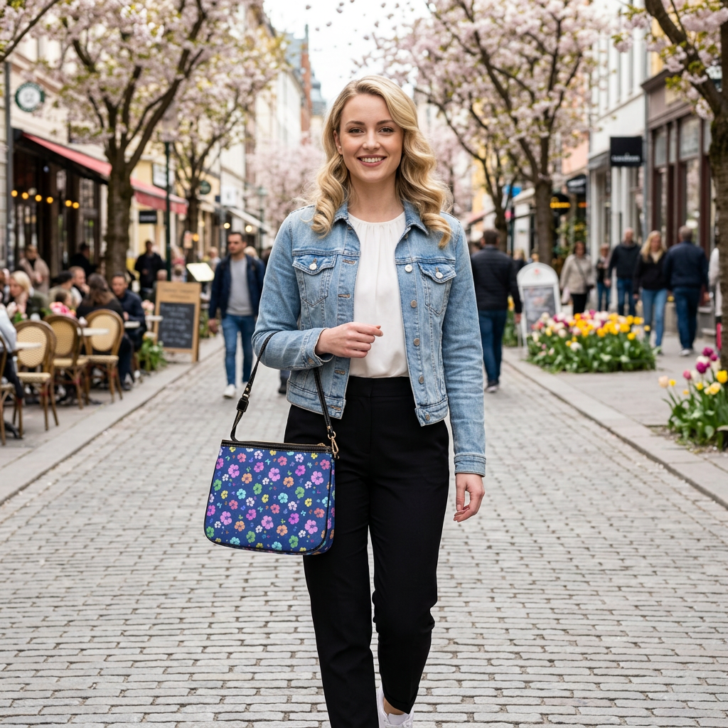 Flowers Blue Shoulder Bag