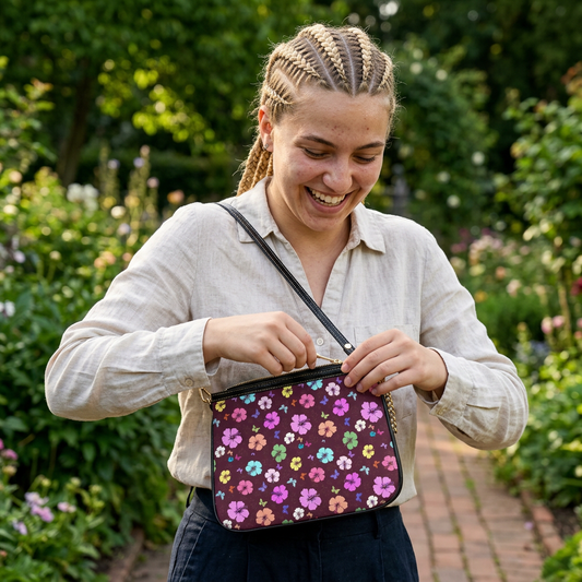 Flowers Brown Shoulder Bag
