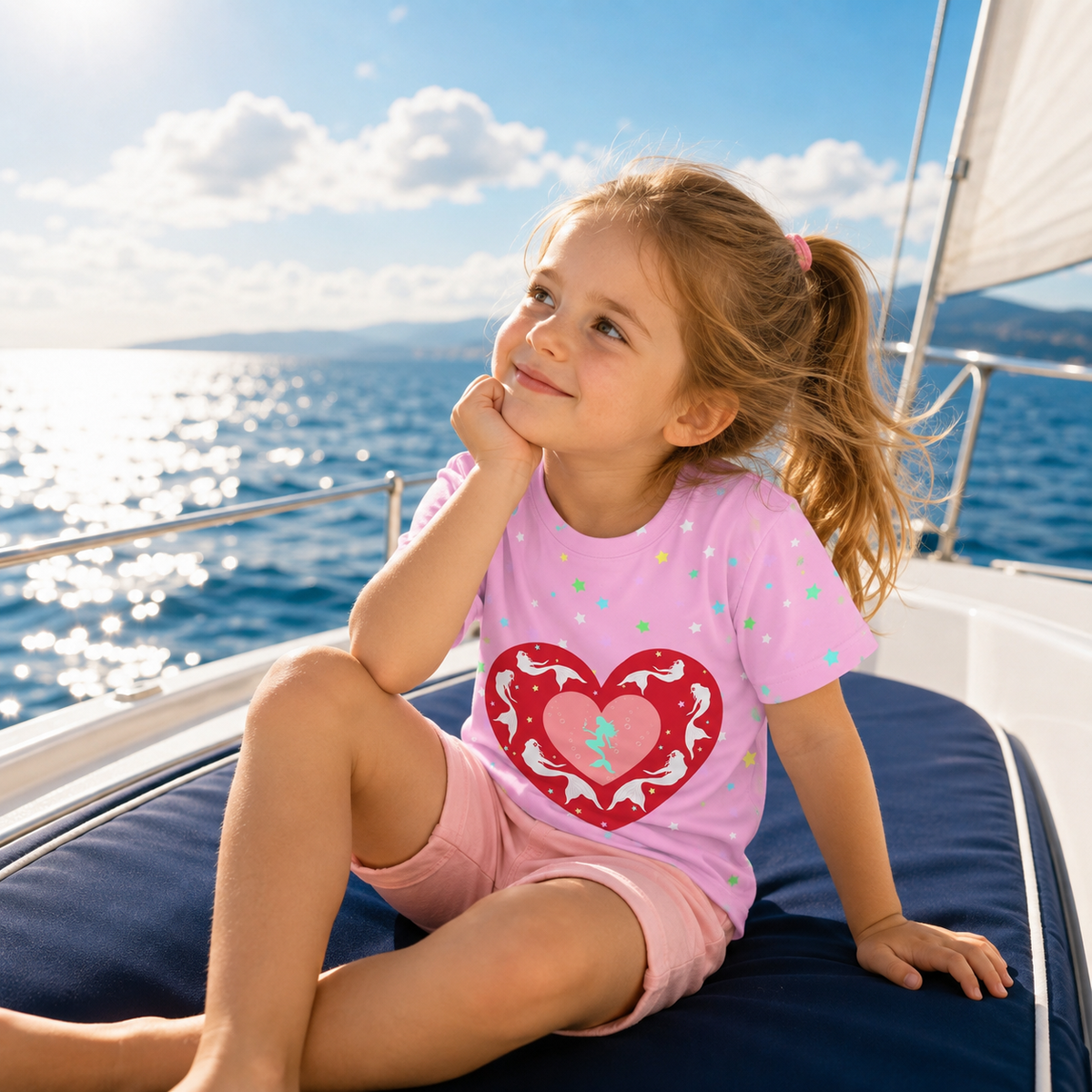 Light Pink White Mermaid in Heart Kids Sports Jersey