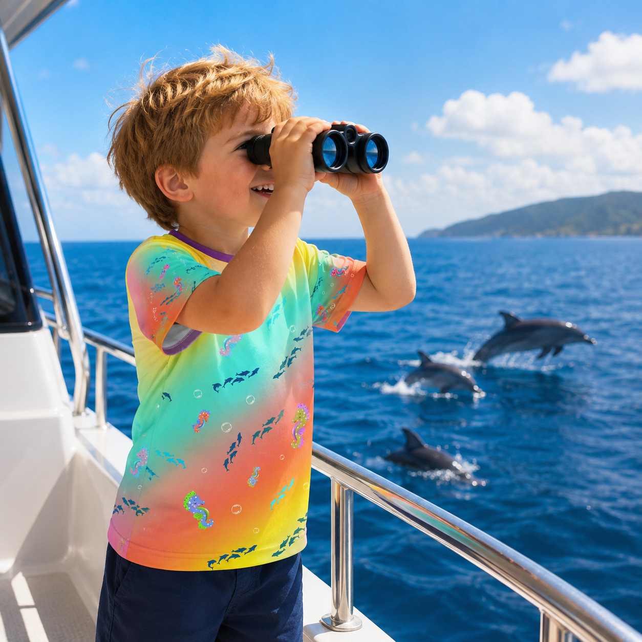 Seahorse Dolphin Kids Sports Jersey Rainbow