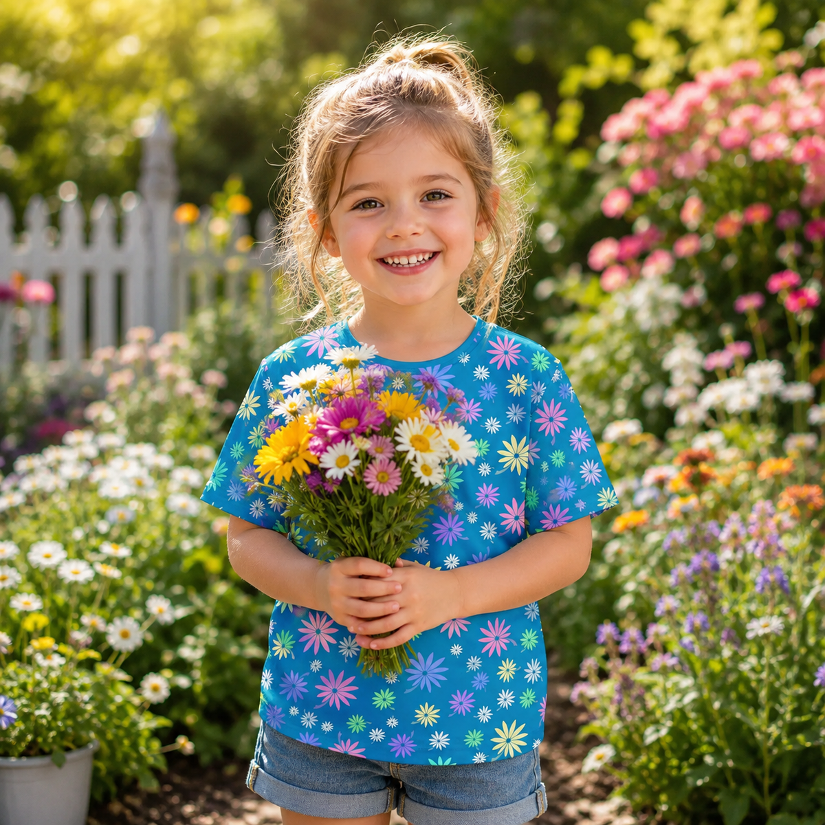 Turquoise Flower Kids Sports Jersey