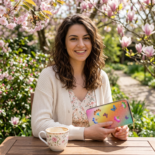 Flower Butterfly Rainbow Zipper Wallet
